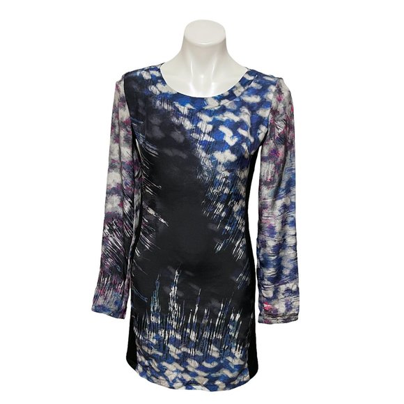 Waverly Size 4 Grey Abstract Tie Dye Watercolor Patterned Long Sleeve Si… - Picture 2 of 6